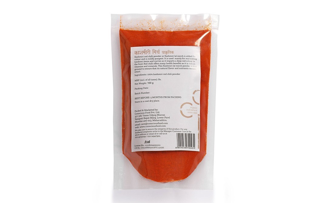 Conscious Food Kashmiri Red Chilli Powder Natural   Pack  100 grams